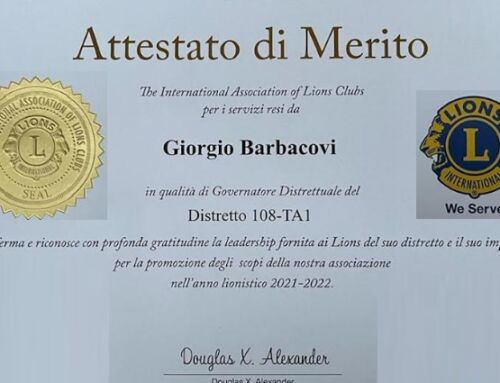 A Giorgio Barbacovi un attestato di merito dal Presidente Internazionale Lions